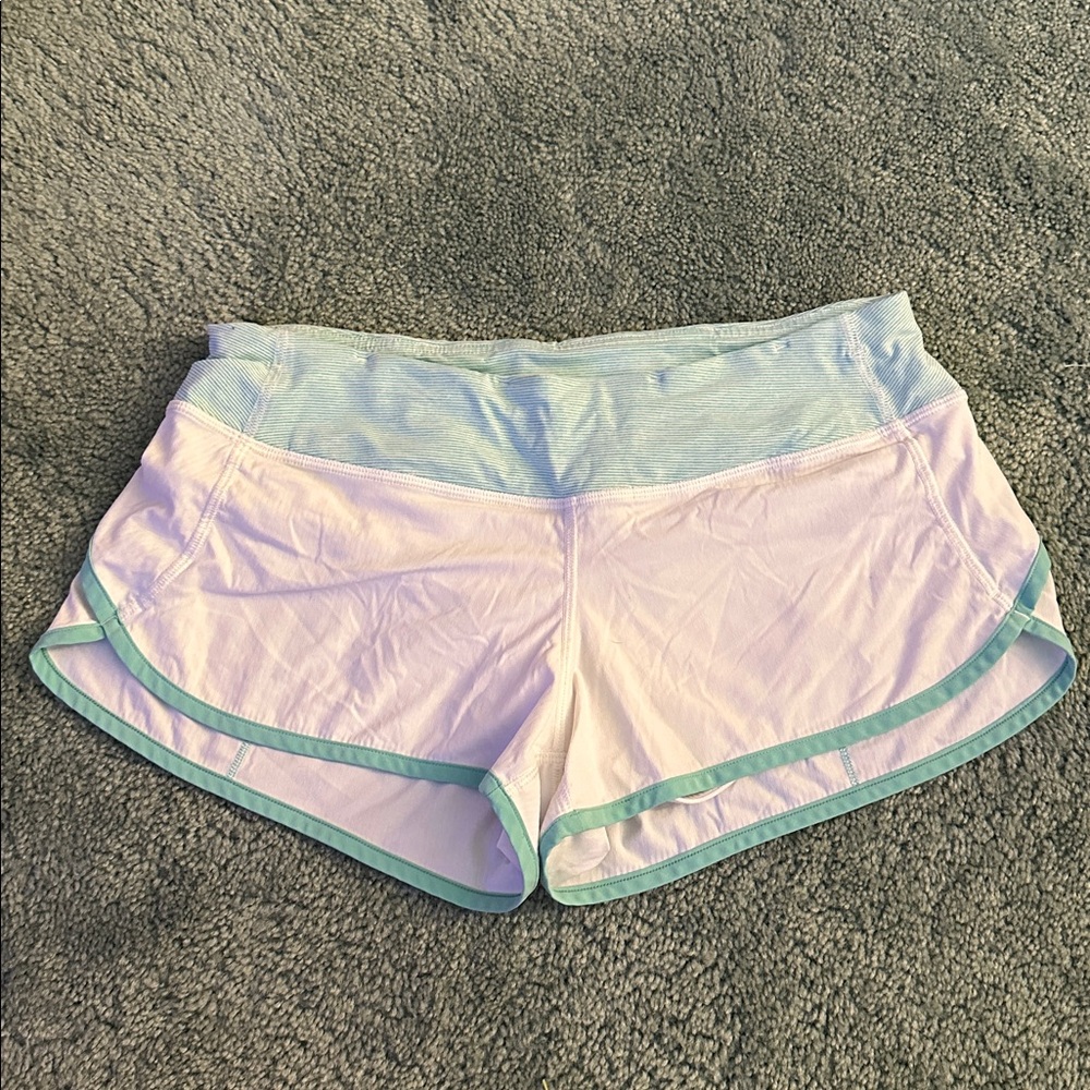 Lululemon Speed Shorts white and mint stripes